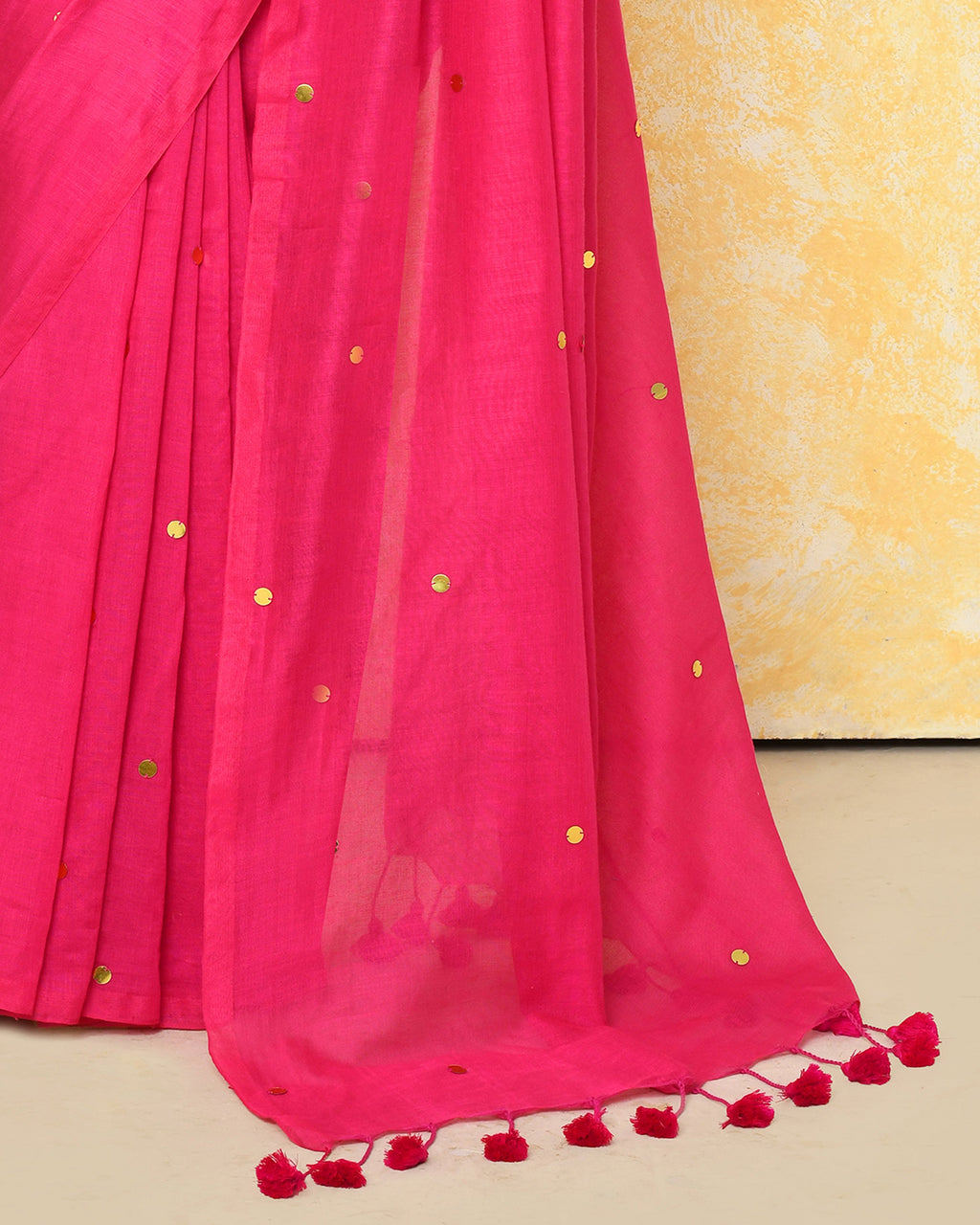 Piyari Fashion Women's Pink Sequin Work Soft Pure Cotton Saree With Blouse Piece - Distacart