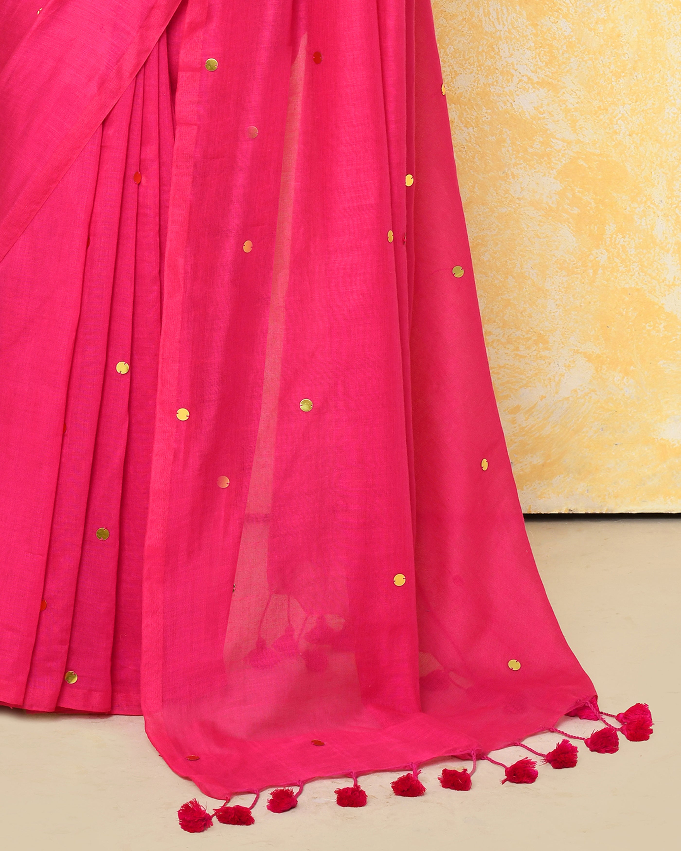 Piyari Fashion Women's Pink Sequin Work Soft Pure Cotton Saree With Blouse Piece - Distacart