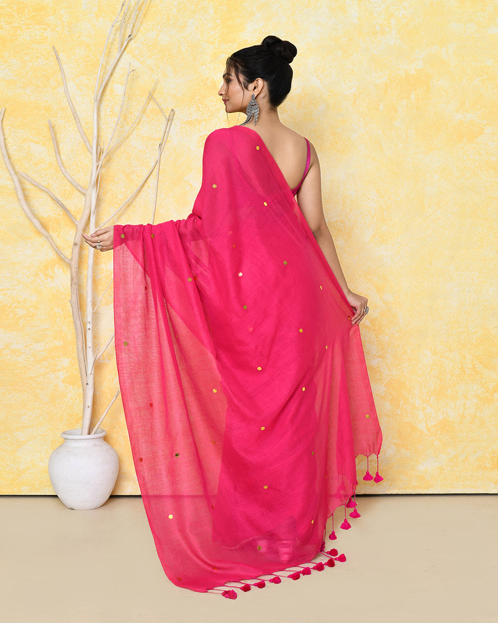 Piyari Fashion Women's Pink Sequin Work Soft Pure Cotton Saree With Blouse Piece - Distacart