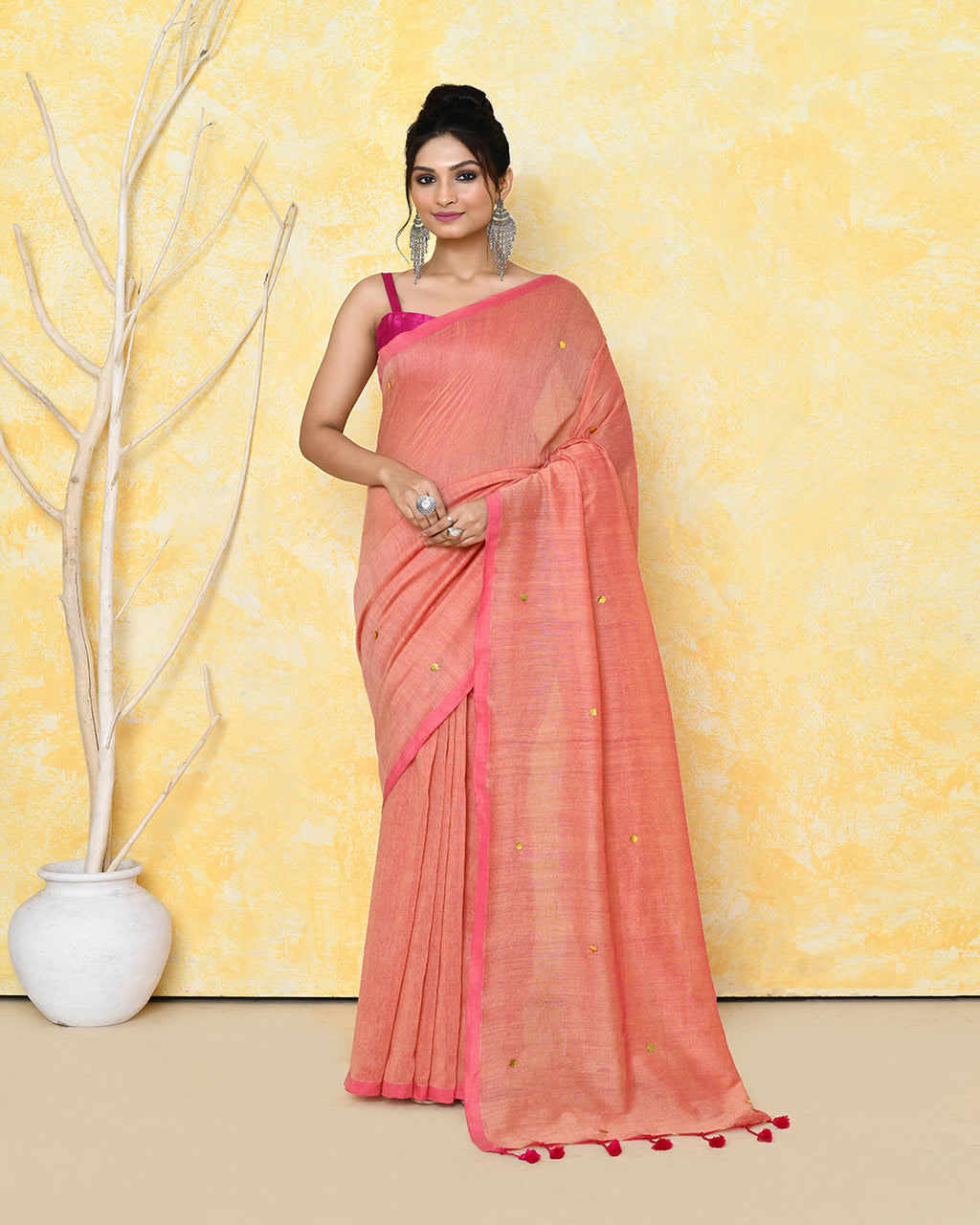 Piyari Fashion Women's Peach Sequin Work Soft Pure Cotton Saree With Blouse Piece - Distacart