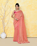 Piyari Fashion Women's Peach Sequin Work Soft Pure Cotton Saree With Blouse Piece - Distacart