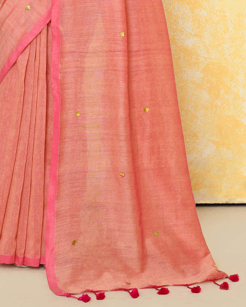 Piyari Fashion Women's Peach Sequin Work Soft Pure Cotton Saree With Blouse Piece - Distacart