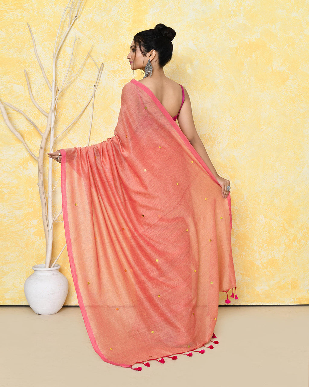 Piyari Fashion Women's Peach Sequin Work Soft Pure Cotton Saree With Blouse Piece - Distacart