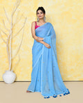 Piyari Fashion Women's Sky Blue Sequin Work Soft Pure Cotton Saree With Blouse Piece - Distacart