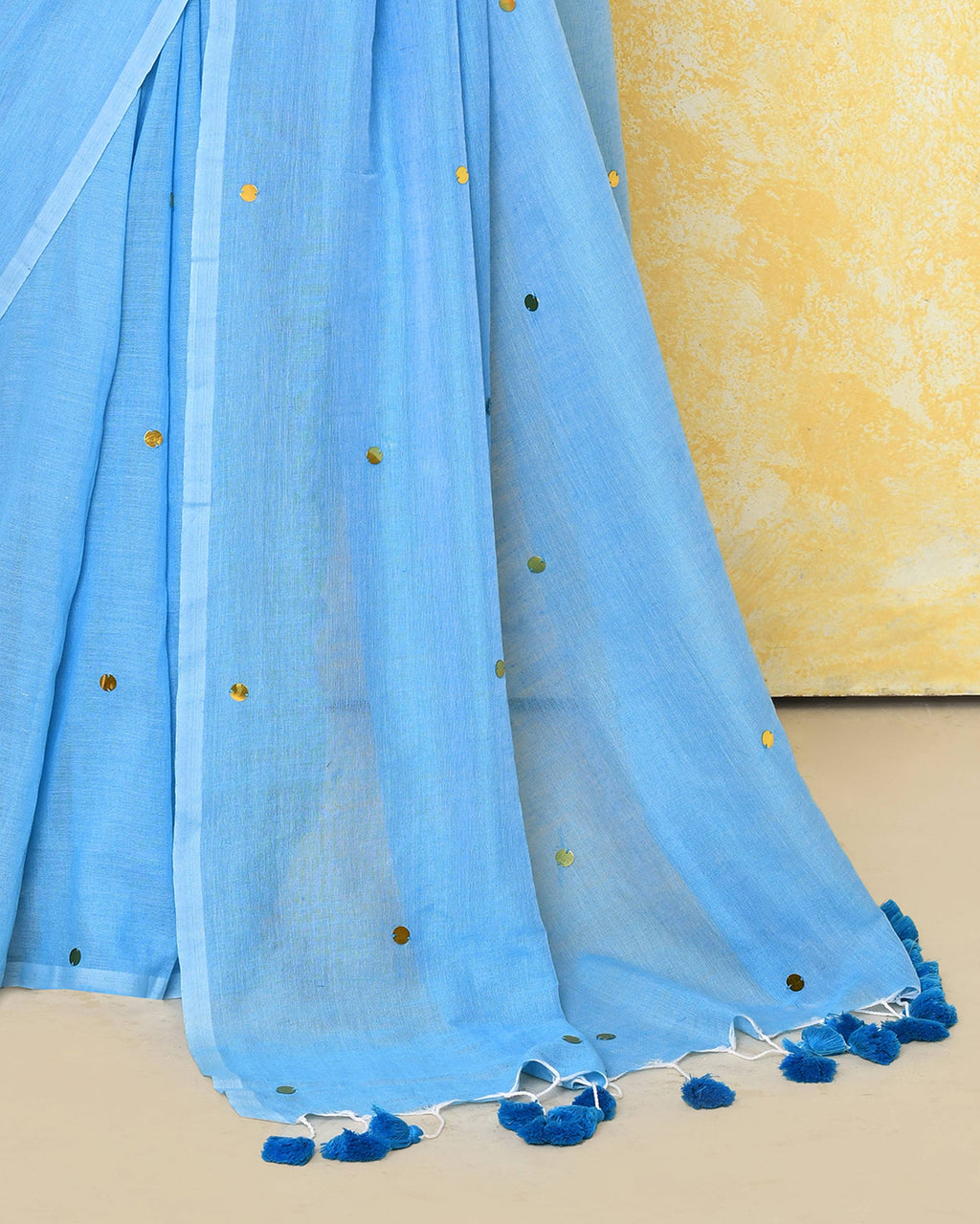 Piyari Fashion Women's Sky Blue Sequin Work Soft Pure Cotton Saree With Blouse Piece - Distacart
