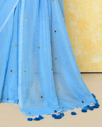 Piyari Fashion Women's Sky Blue Sequin Work Soft Pure Cotton Saree With Blouse Piece - Distacart