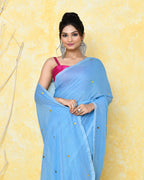 Piyari Fashion Women's Sky Blue Sequin Work Soft Pure Cotton Saree With Blouse Piece - Distacart