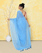 Piyari Fashion Women's Sky Blue Sequin Work Soft Pure Cotton Saree With Blouse Piece - Distacart