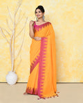 Piyari Fashion Women's Mustard Yellow Hand Work Cotton Saree With Blouse Piece - Distacart