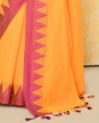 Piyari Fashion Women's Mustard Yellow Hand Work Cotton Saree With Blouse Piece - Distacart