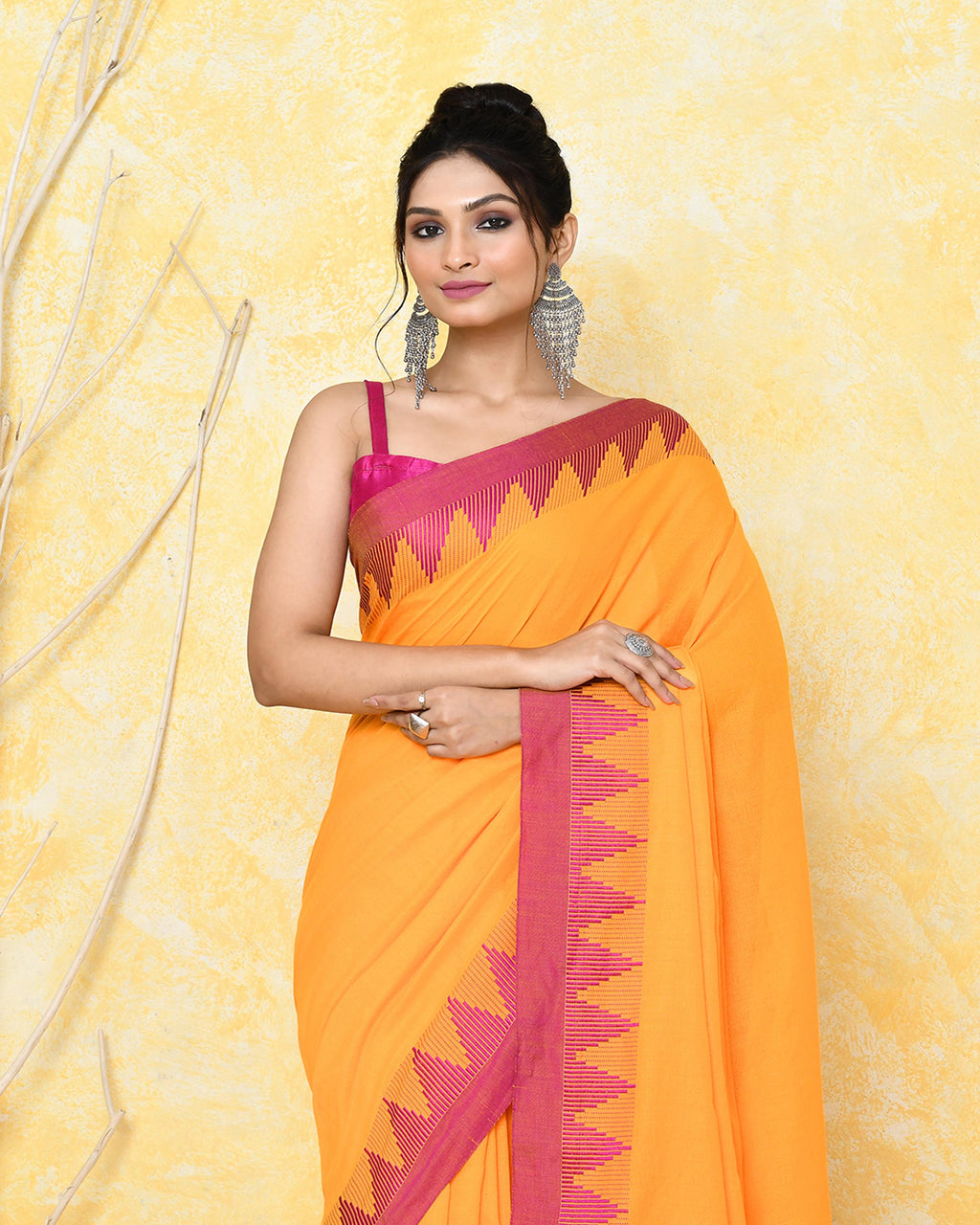 Piyari Fashion Women's Mustard Yellow Hand Work Cotton Saree With Blouse Piece - Distacart