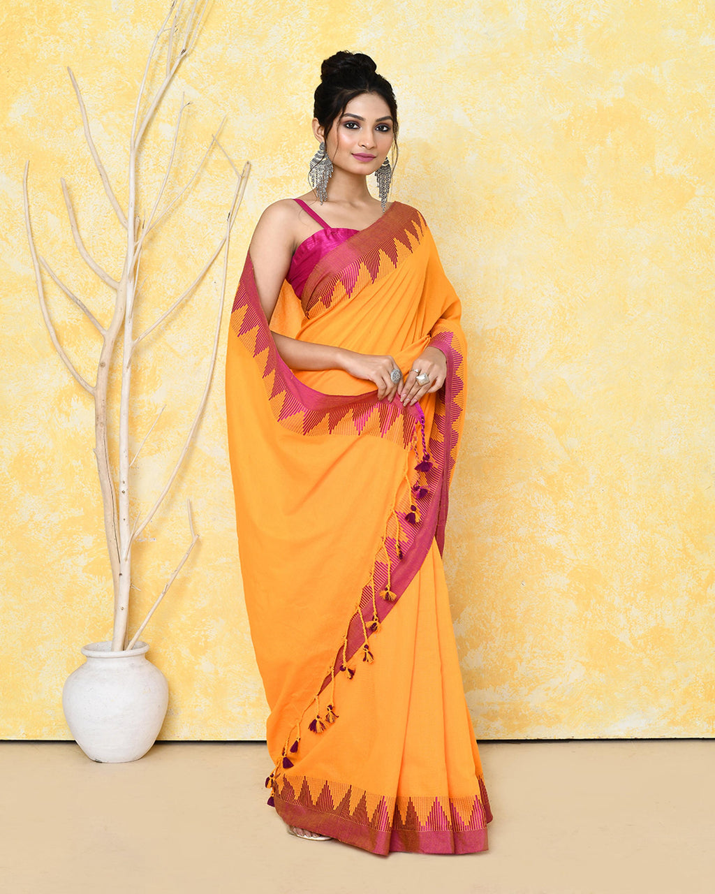 Piyari Fashion Women's Mustard Yellow Hand Work Cotton Saree With Blouse Piece - Distacart