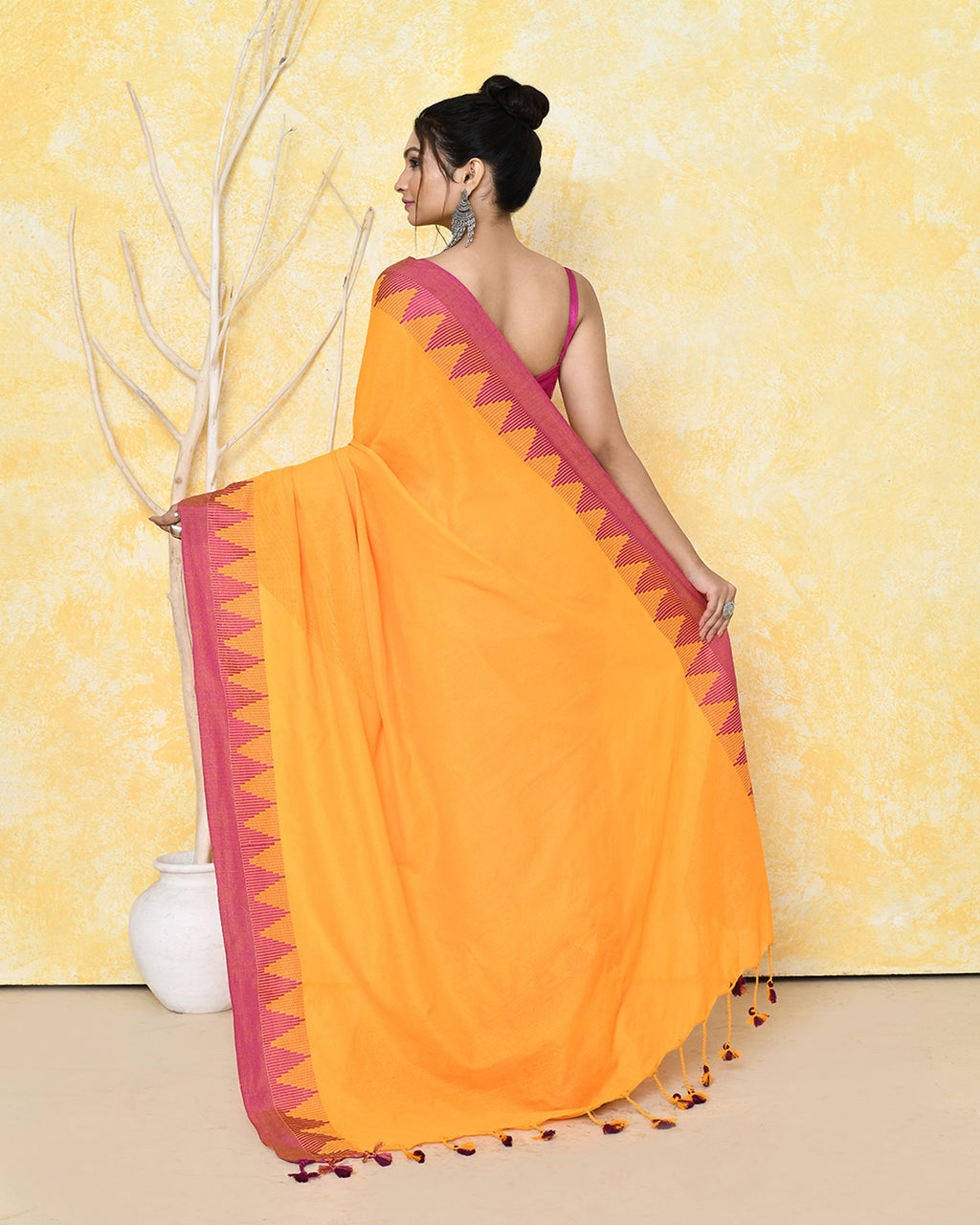 Piyari Fashion Women's Mustard Yellow Hand Work Cotton Saree With Blouse Piece - Distacart