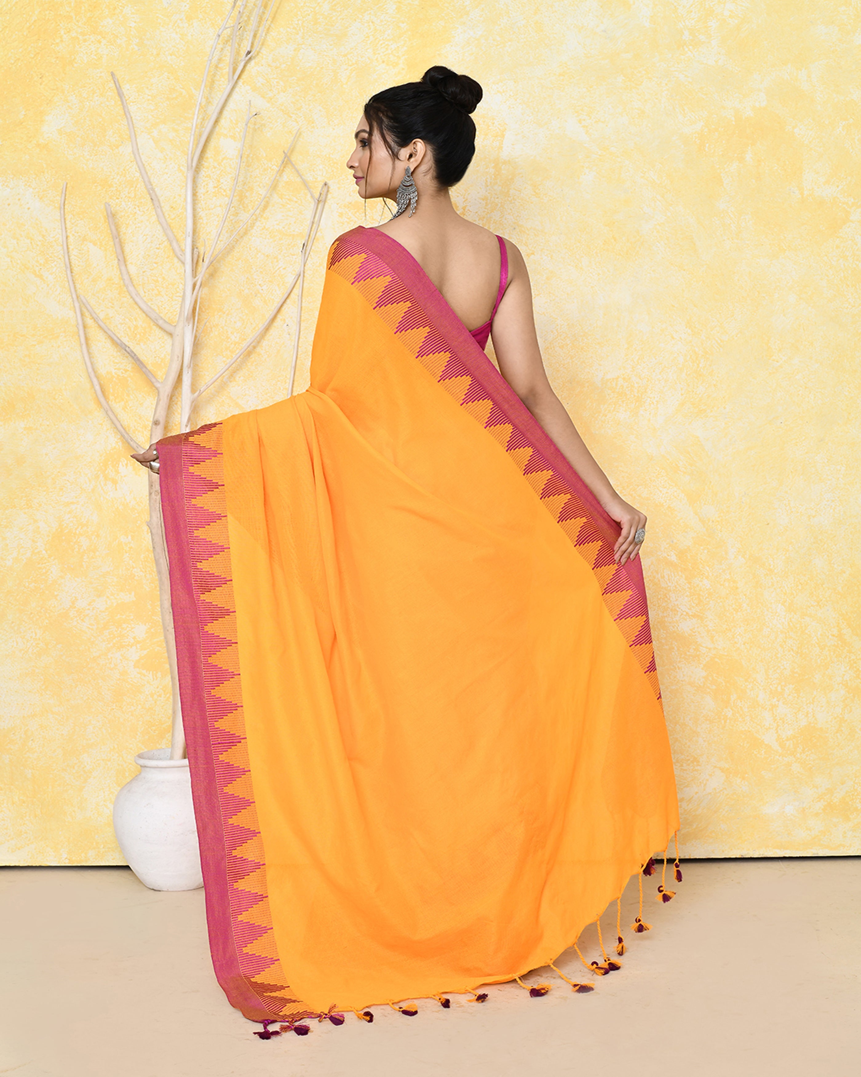 Piyari Fashion Women's Mustard Yellow Hand Work Cotton Saree With Blouse Piece - Distacart