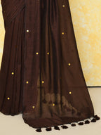 Piyari Fashion Women's Chocolate Brown Sequin Work Soft Pure Cotton Saree With Blouse Piece - Distacart