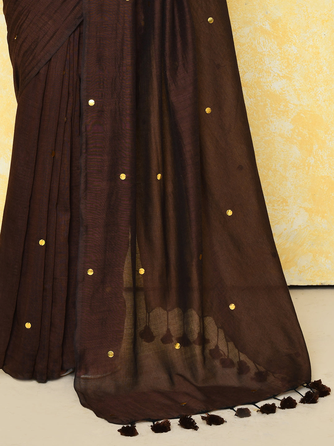 Piyari Fashion Women's Chocolate Brown Sequin Work Soft Pure Cotton Saree With Blouse Piece - Distacart