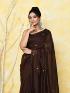 Piyari Fashion Women's Chocolate Brown Sequin Work Soft Pure Cotton Saree With Blouse Piece - Distacart