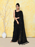 Piyari Fashion Women's Black Sequin Work Soft Pure Cotton Saree With Blouse Piece - Distacart