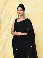 Piyari Fashion Women's Black Sequin Work Soft Pure Cotton Saree With Blouse Piece - Distacart