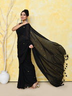 Piyari Fashion Women's Black Sequin Work Soft Pure Cotton Saree With Blouse Piece - Distacart