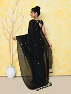 Piyari Fashion Women's Black Sequin Work Soft Pure Cotton Saree With Blouse Piece - Distacart