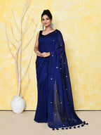 Piyari Fashion Women's Blue Sequin Work Soft Pure Cotton Saree With Blouse Piece - Distacart