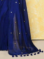 Piyari Fashion Women's Blue Sequin Work Soft Pure Cotton Saree With Blouse Piece - Distacart