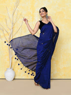 Piyari Fashion Women's Blue Sequin Work Soft Pure Cotton Saree With Blouse Piece - Distacart
