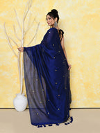 Piyari Fashion Women's Blue Sequin Work Soft Pure Cotton Saree With Blouse Piece - Distacart
