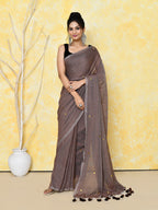 Piyari Fashion Women's Mocha Sequin Work Soft Pure Cotton Saree With Blouse Piece - Distacart