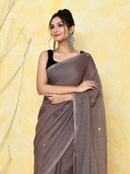 Piyari Fashion Women's Mocha Sequin Work Soft Pure Cotton Saree With Blouse Piece - Distacart