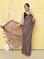 Piyari Fashion Women's Mocha Sequin Work Soft Pure Cotton Saree With Blouse Piece - Distacart