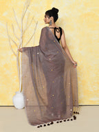 Piyari Fashion Women's Mocha Sequin Work Soft Pure Cotton Saree With Blouse Piece - Distacart