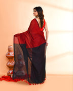 Piyari Fashion Handspun Cotton Red Handloom Saree With Blouse - Distacart