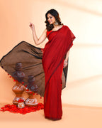 Piyari Fashion Handspun Cotton Red Handloom Saree With Blouse - Distacart