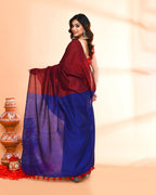 Piyari Fashion Handspun Cotton Maroon Handloom Saree With Blouse - Distacart