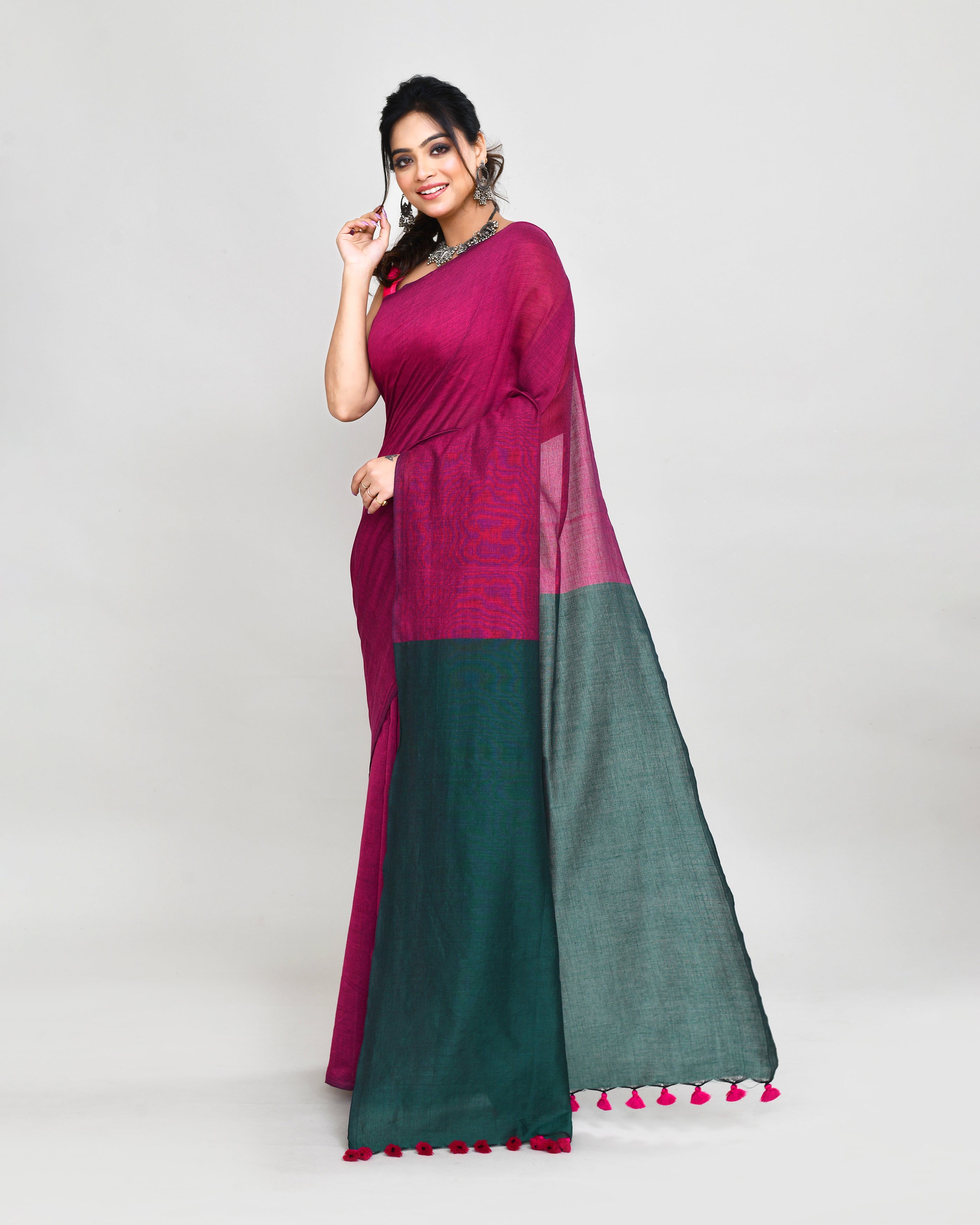 Piyari Fashion Handspun Cotton Rani Pink Handloom Saree With Blouse - Distacart