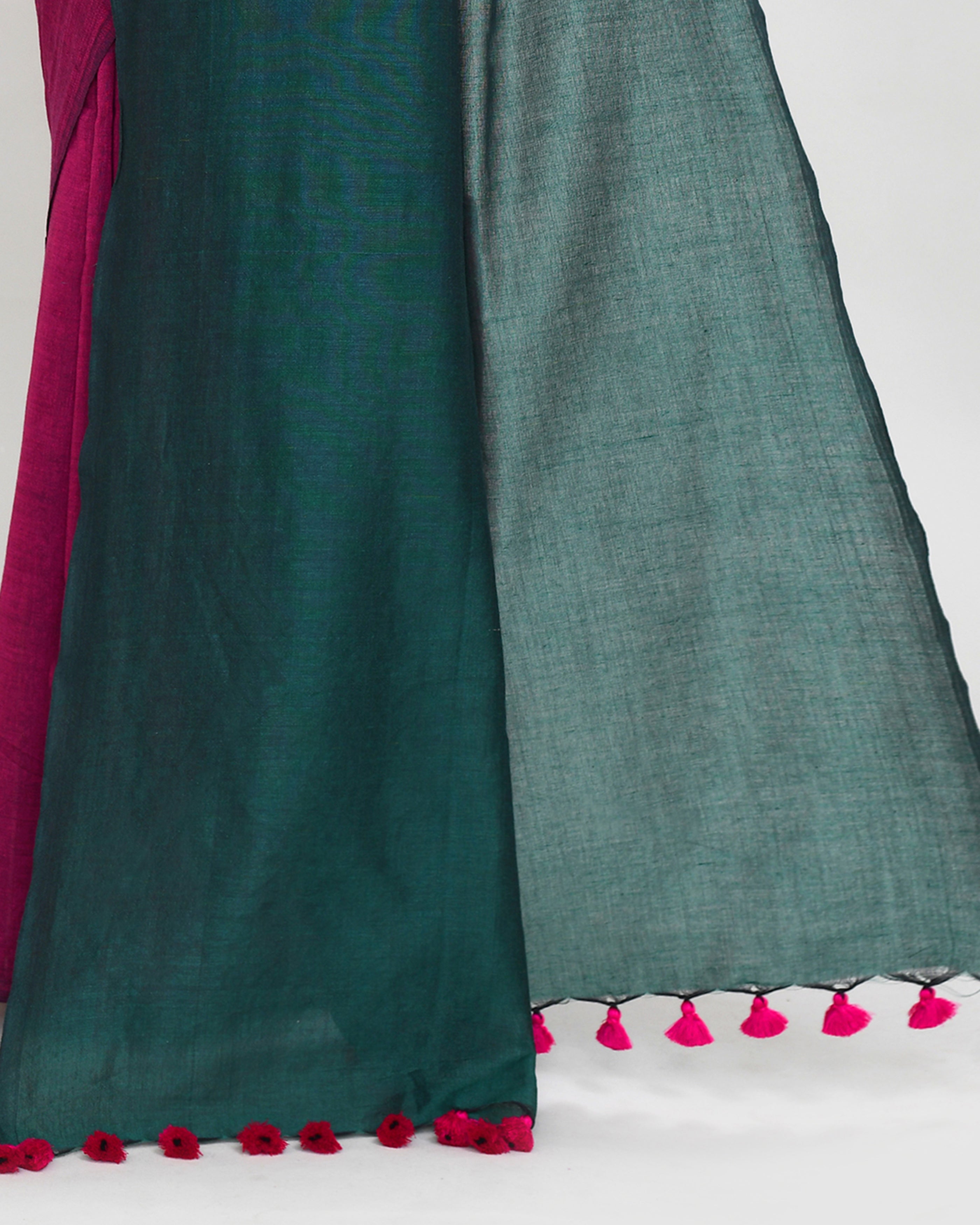 Piyari Fashion Handspun Cotton Rani Pink Handloom Saree With Blouse - Distacart