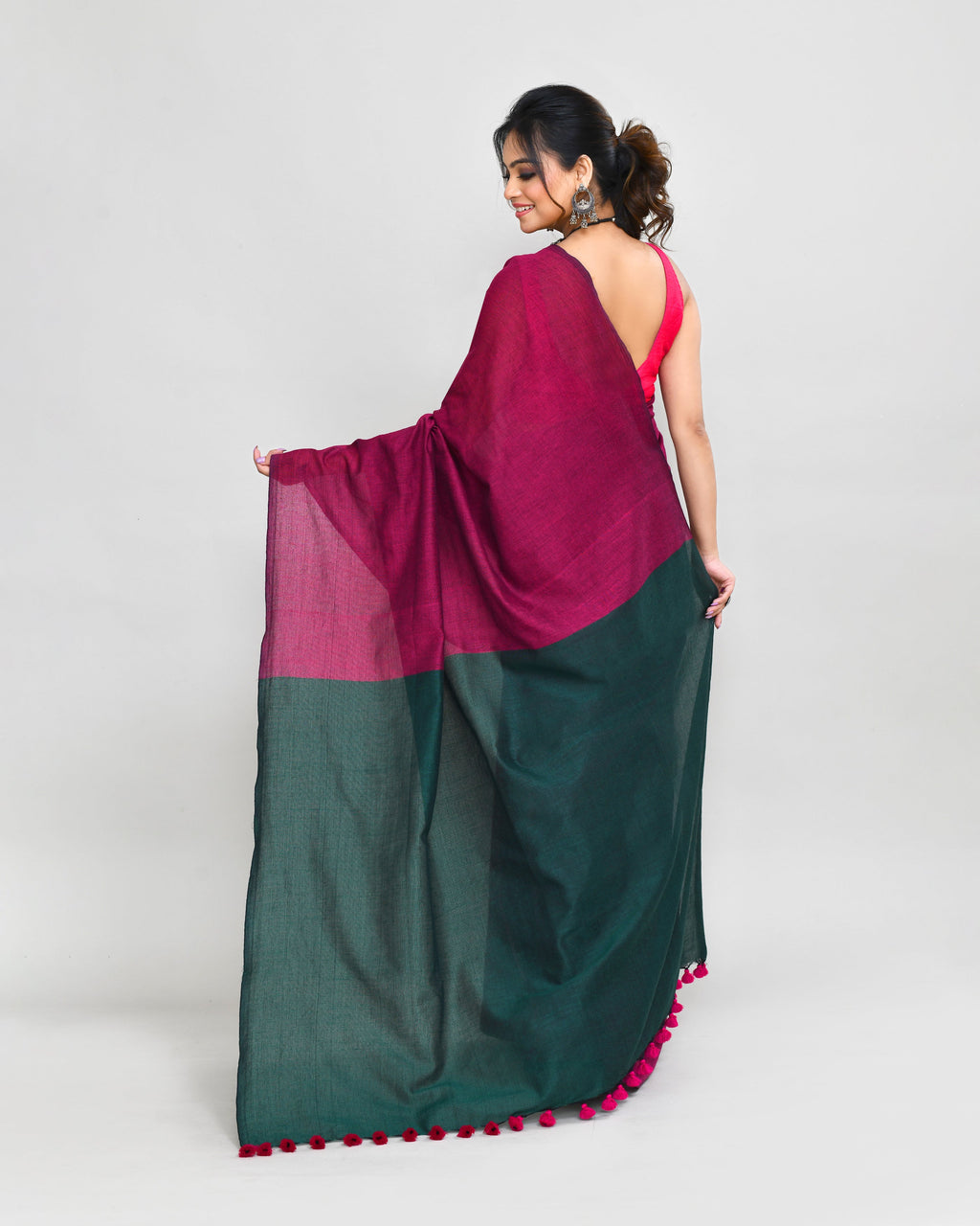 Piyari Fashion Handspun Cotton Rani Pink Handloom Saree With Blouse - Distacart
