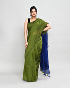 Piyari Fashion Handspun Cotton Moss Green Handloom Saree With Blouse - Distacart