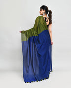 Piyari Fashion Handspun Cotton Moss Green Handloom Saree With Blouse - Distacart