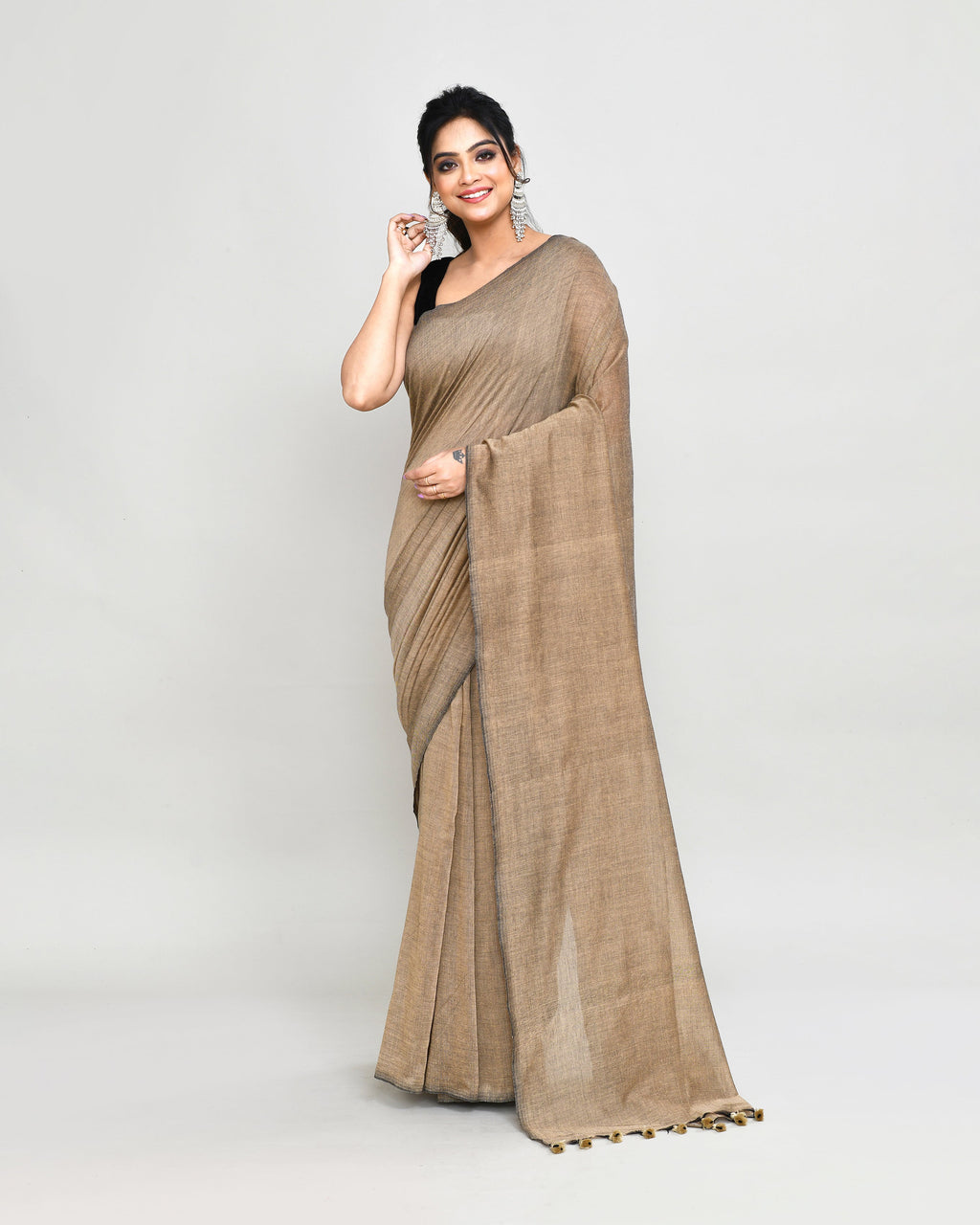 Piyari Fashion Handspun Cotton Beige Handloom Saree With Blouse - Distacart