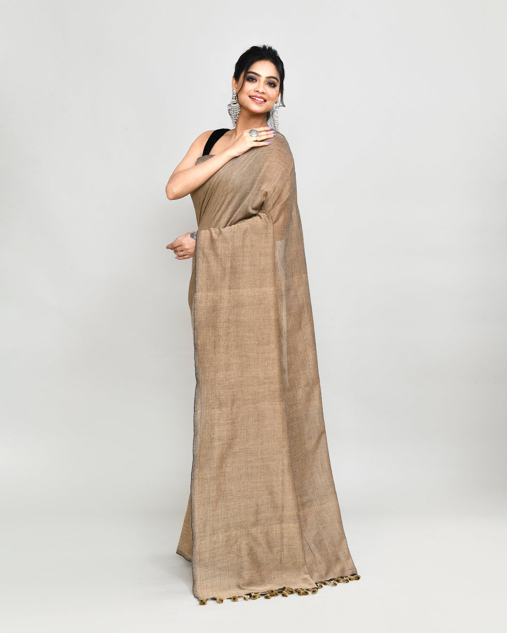 Piyari Fashion Handspun Cotton Beige Handloom Saree With Blouse - Distacart