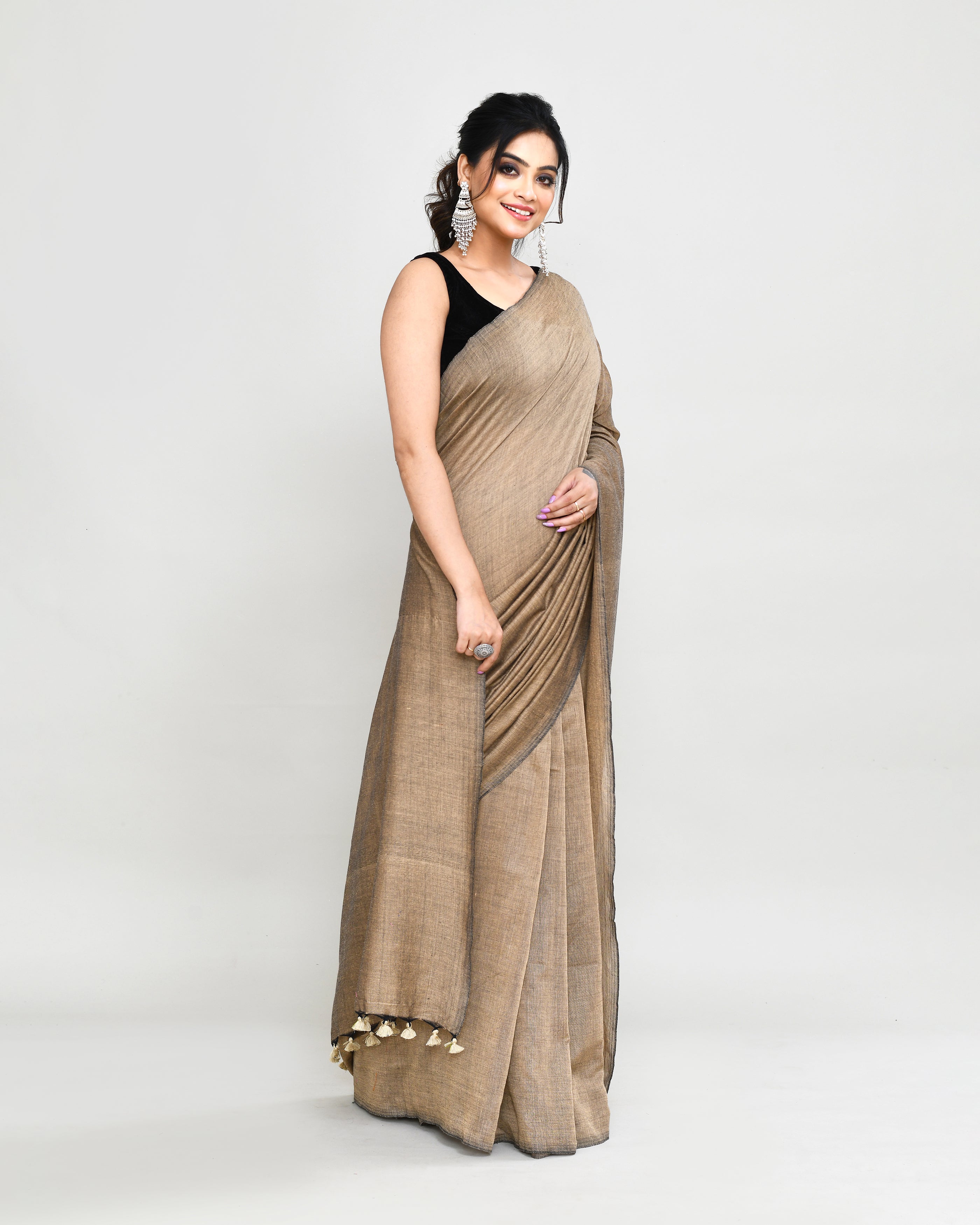 Piyari Fashion Handspun Cotton Beige Handloom Saree With Blouse - Distacart