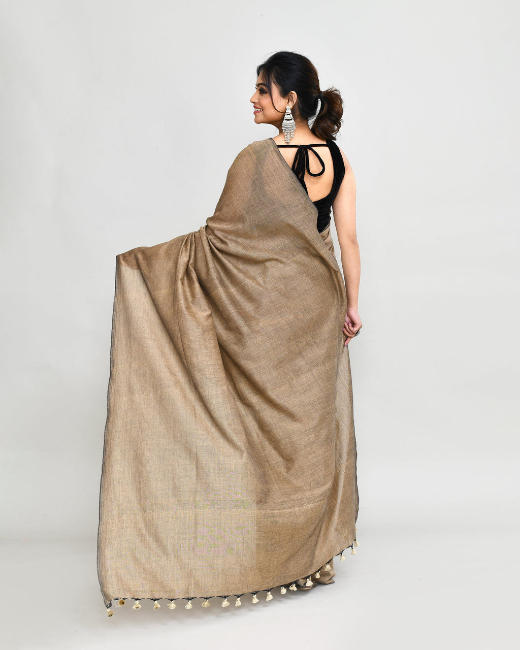 Piyari Fashion Handspun Cotton Beige Handloom Saree With Blouse - Distacart