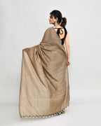 Piyari Fashion Handspun Cotton Beige Handloom Saree With Blouse - Distacart