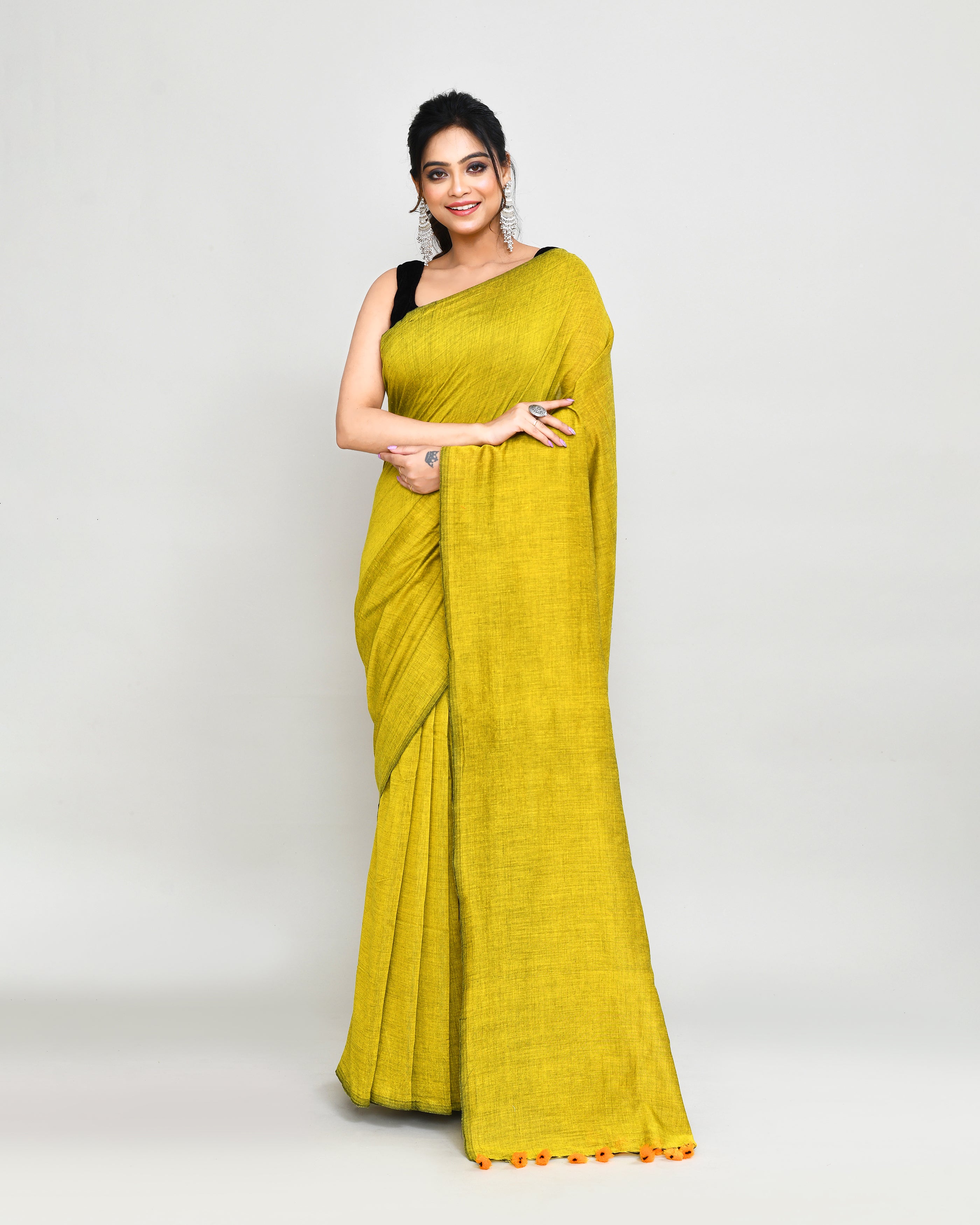 Piyari Fashion Handspun Cotton Lemon Handloom Saree With Blouse - Distacart