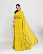 Piyari Fashion Handspun Cotton Lemon Handloom Saree With Blouse - Distacart