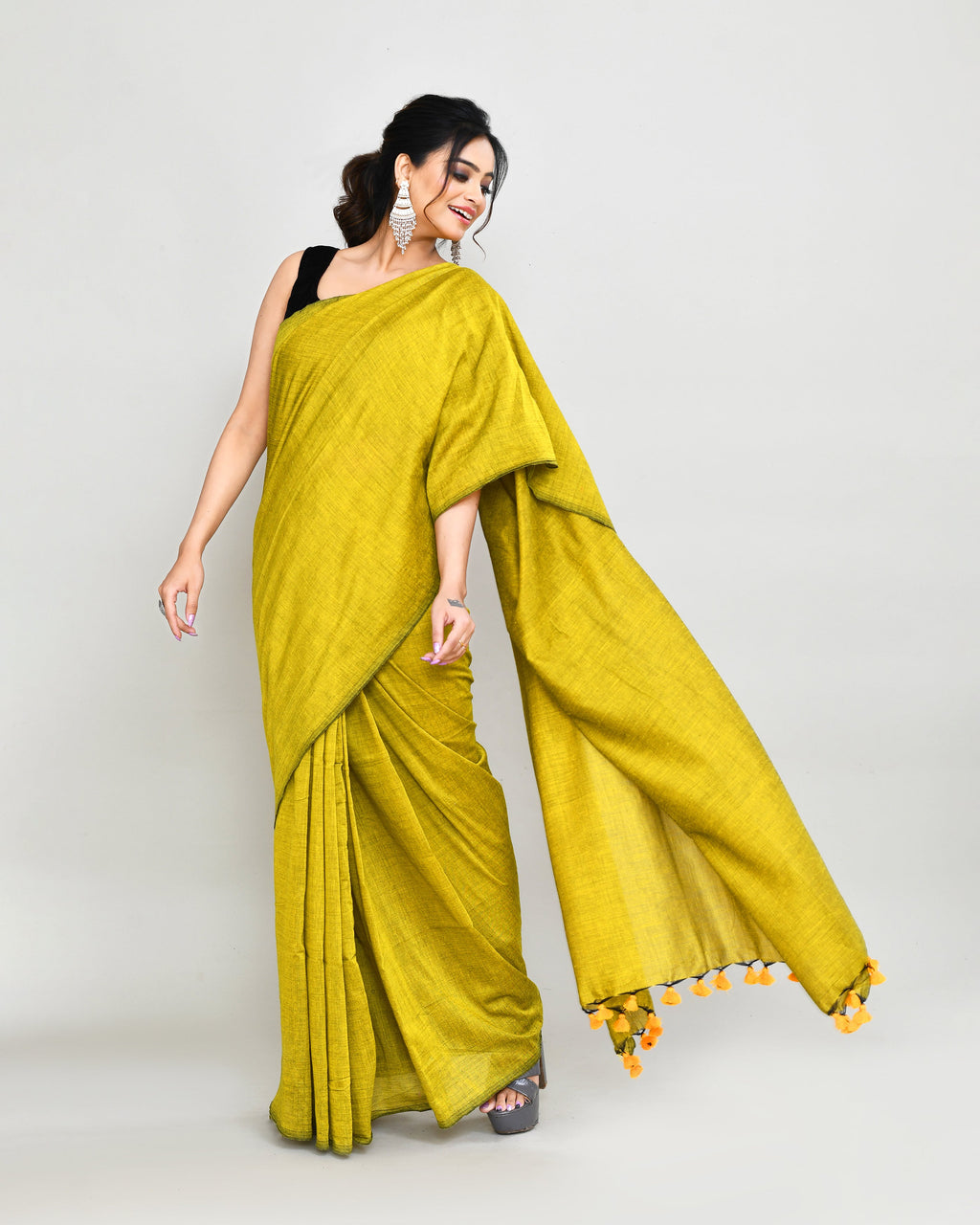 Piyari Fashion Handspun Cotton Lemon Handloom Saree With Blouse - Distacart