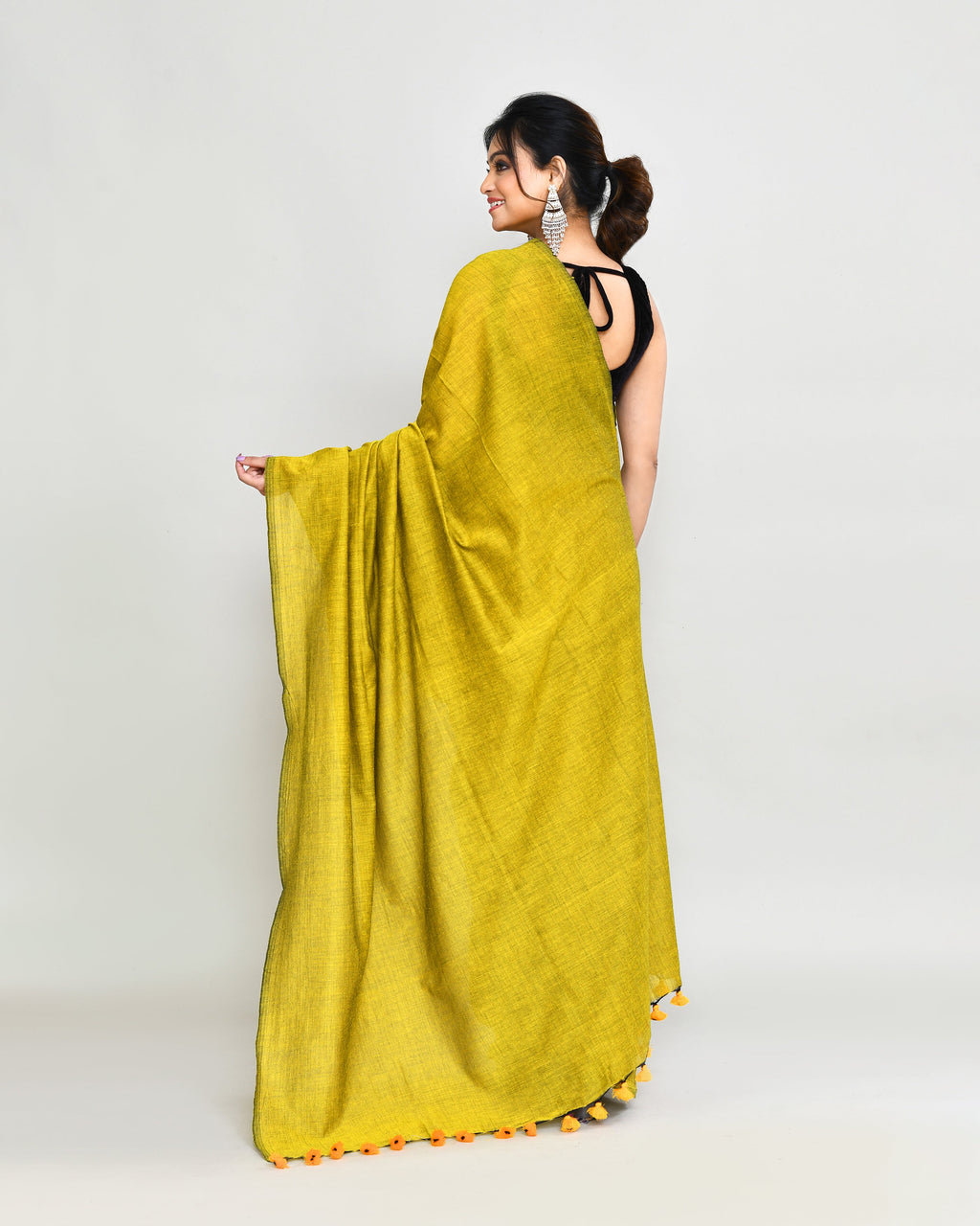Piyari Fashion Handspun Cotton Lemon Handloom Saree With Blouse - Distacart